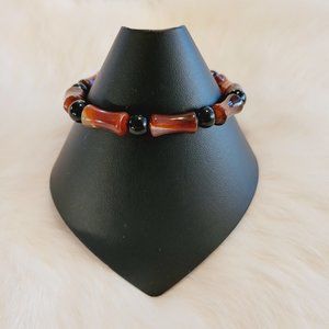 ROotbeer Colored‎ Black Glass Bead Stretch Bracelet 9722